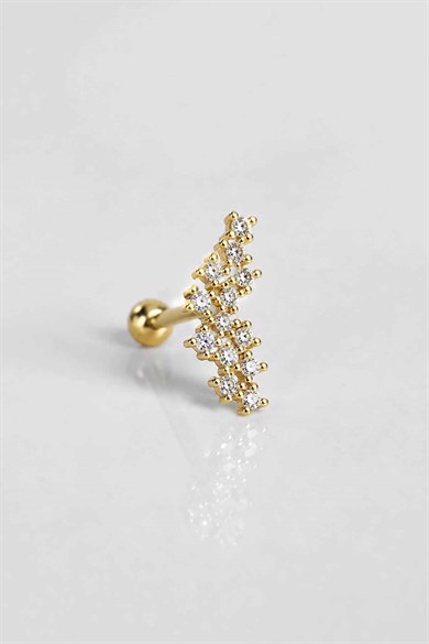 Altın Renk Taşlı Cerrahi Çelik Tragus/Kıkırdak Küpe/Piercing (Tek)