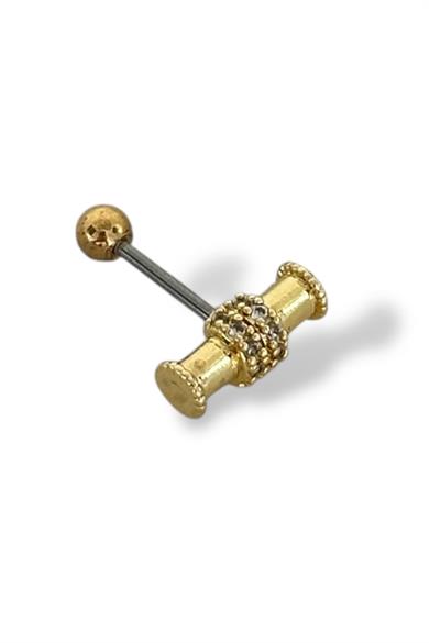 Altın Renk Taş Detaylı Çelik Tragus/Kıkırdak Küpe/Piercing (Tek)