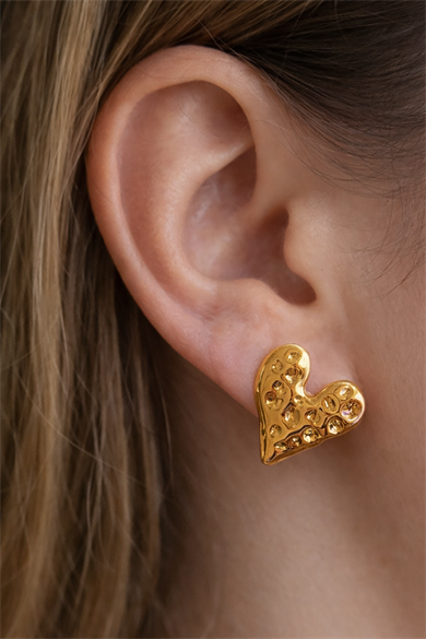 Altın Renk Kalp Figürlü Çelik Küpe (Çift)