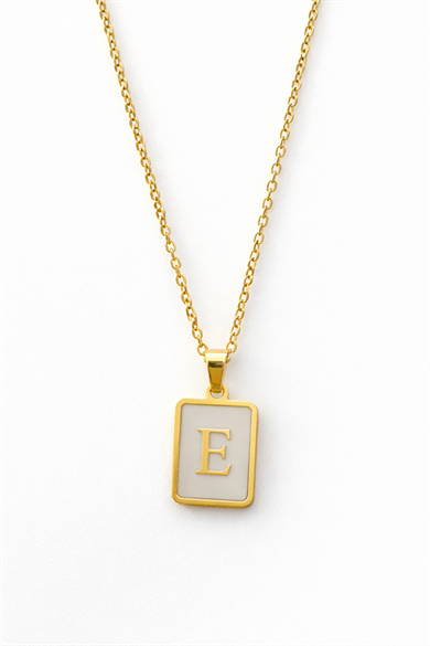 Altın Renk E Harf Çelik Kolye
