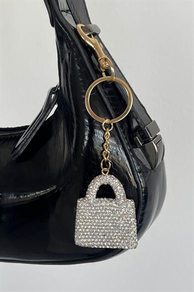 Altın Renk Çanta Figürlü Taş Detaylı Çanta Charm/ Anahtarlık