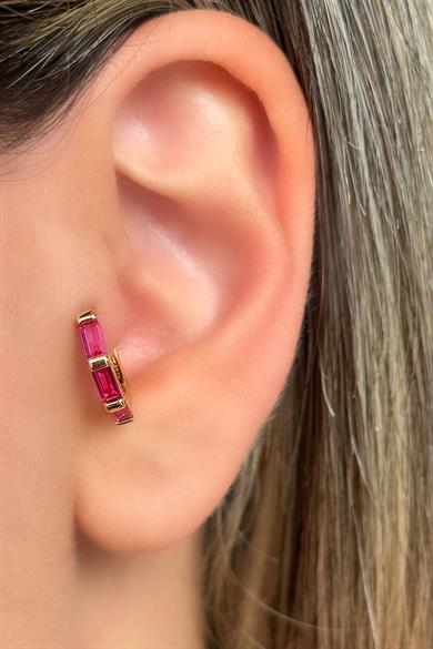 Altın Renk Taş Detaylı Çelik Halka Tragus/Kıkırdak Küpe/Piercing (Tek)