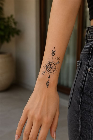 Pusula Ve Ok Mini Geçici Dövme Tattoo