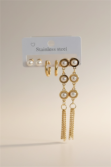 Altın Renk 6lı Karışık Figürlü Sallantılı Çelik Küpe Set