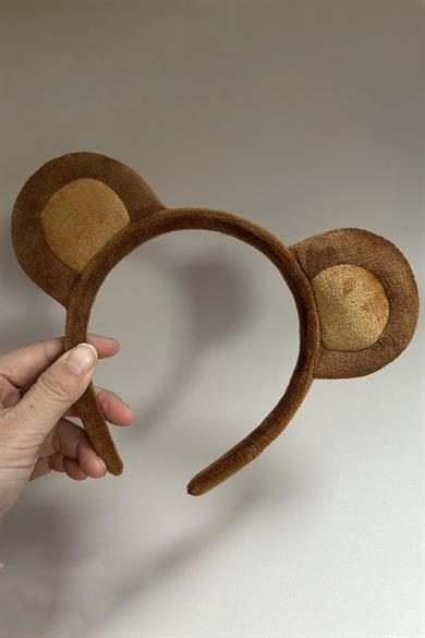 Koyu Kahverengi Kulak Detaylı Peluş Taç
