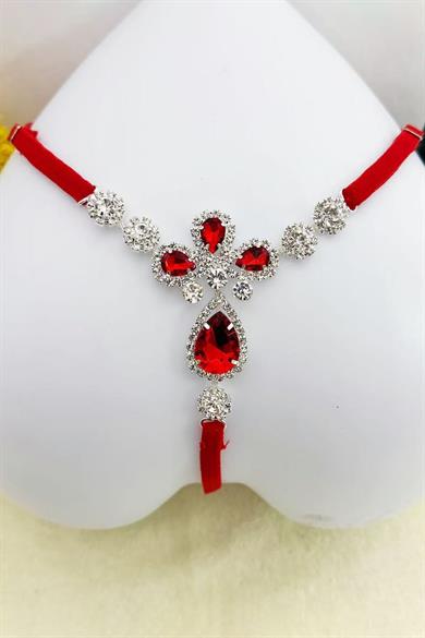 Kırmızı Renk Taş Detaylı Tanga