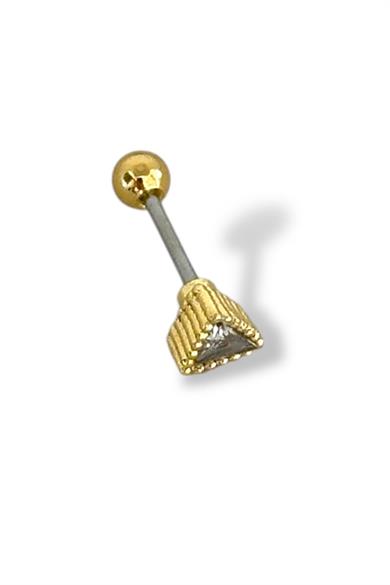Altın Renk Taş Detaylı Çelik Tragus/Kıkırdak Küpe/Piercing (Tek)