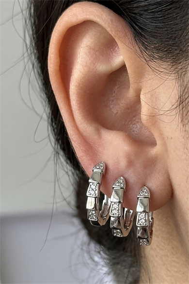 Gümüş Renk Taş Detaylı 3lü YSX Halka Küpe Set