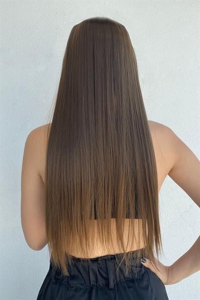 Isıya Dayanıklı Yarımay Çıt Çıt Saç - SH6D- Fındık Kahve - Düz - 60 Cm - 110 Gr (Pınar)