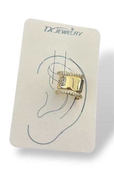Altın Renk Çiçek Figürlü Taş Detaylı 14K Altın Kaplama TX Ear Cuff (Tek)