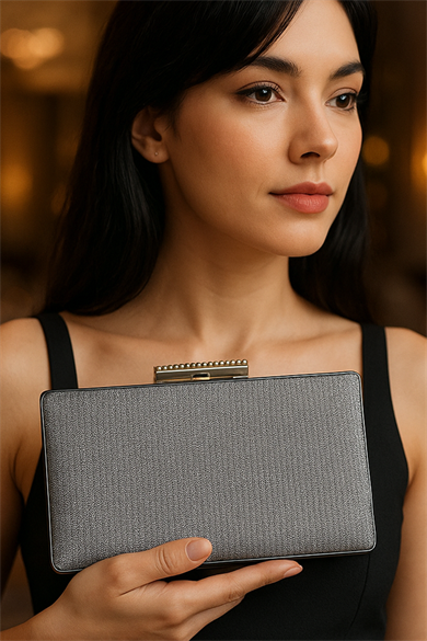 Gümüş Renk Simli Abiye Portföy Çanta