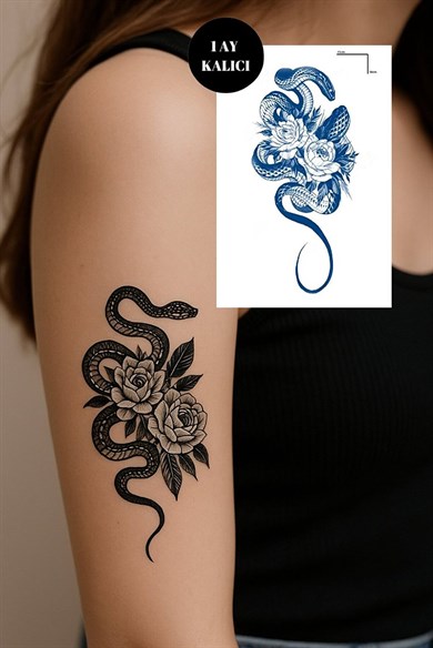 Yılan Figürlü Sonradan Kararan Yarı Kalıcı Geçici Dövme Tattoo
