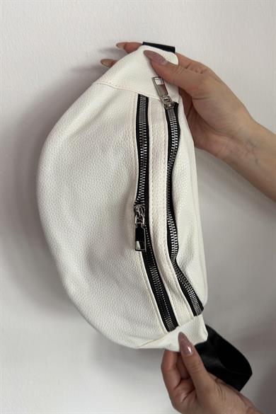 Beyaz Renk Deri Bel Çantası