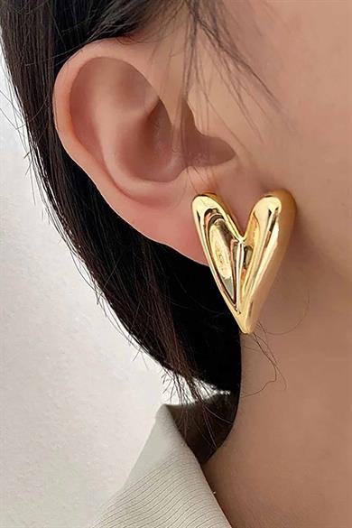 Altın Renk Kalp Figürlü Çelik Küpe (Çift)