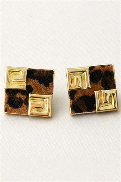 Altın Renk Leopar Desenli Küpe (Çift)