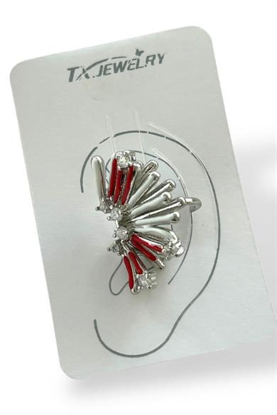 Gümüş Renk Taş Detaylı 14K Altın Kaplama TX Ear Cuff (Tek)