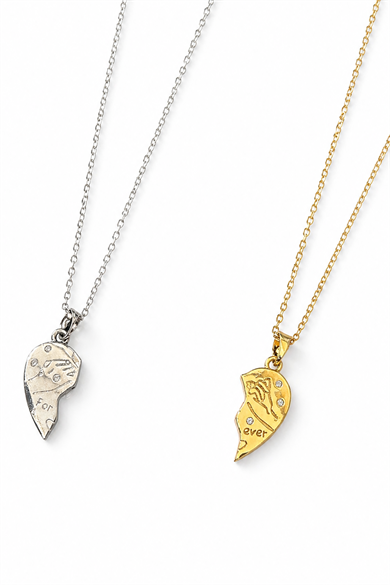 Altın Ve Gümüş Renk Kalp Figürlü Mıknatıslı Çelik Arkadaşlık Kolyesi