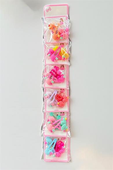 6lı Karışık Renk Kalp Figürlü Lastik Toka Ve Yan Toka Set 