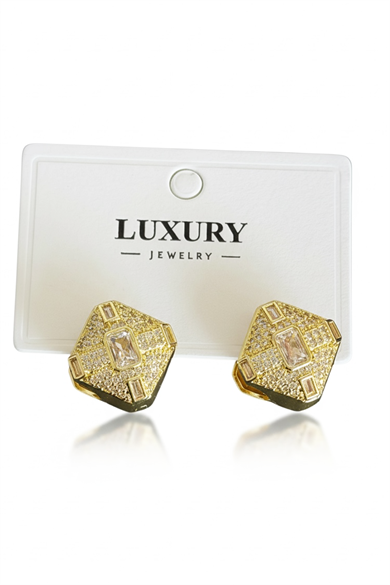 Altın Renk 14K Altın Kaplama Taşlı Küpe (Çift)