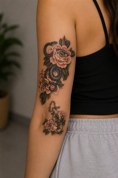 Yılan ve Gül Geçici Dövme Tattoo