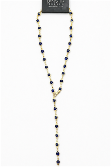 Altın Renk Taş Detaylı Çelik Y Kolye