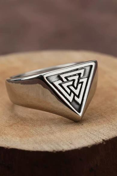 Gümüş Renk Üçgen Figürlü Ayarlanabilir Çelik Erkek Yüzük