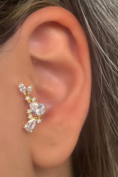 Altın Renk Taş Detaylı Çelik Tragus/Kıkırdak Küpe/Piercing (Tek)