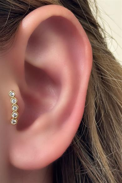 Altın Renk Taş Detaylı Çelik Tragus/Kıkırdak Küpe/Piercing (Tek)