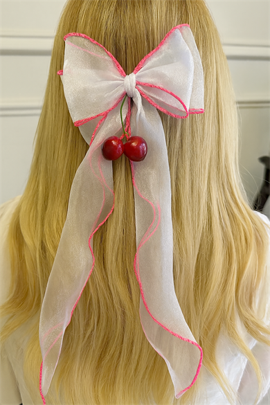 Fuşya Ve Beyaz Renk Kiraz Figürlü Otoma Toka