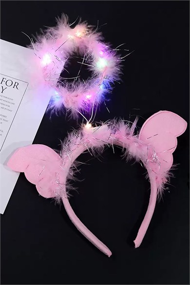Pembe Renk Melek Figürlü Işıklı Taç 