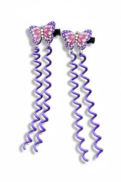 2li Mor Renk Kelebek Figürlü Çocuk Yan Toka