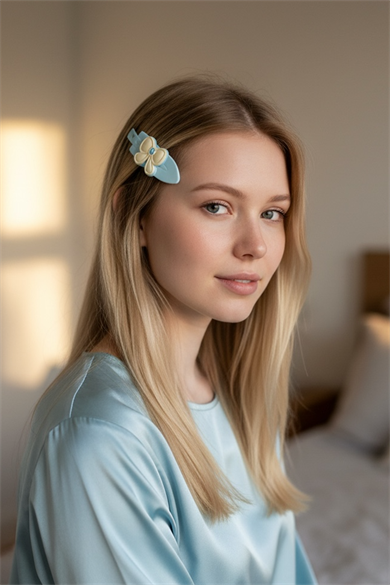 Mavi Renk Kurdele Detaylı Yan Toka