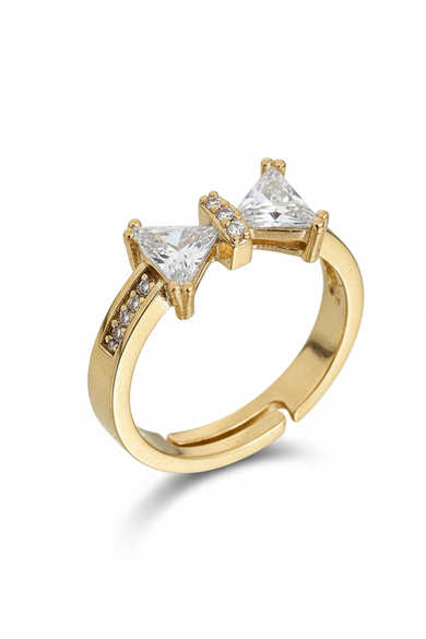 Altın Renk Kurdele Figürlü Taş Detaylı Ayarlanabilir Yüzük