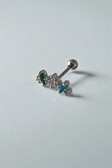 Altın Renk Taş Detaylı Çelik Tragus/Kıkırdak Küpe/Piercing (Tek)