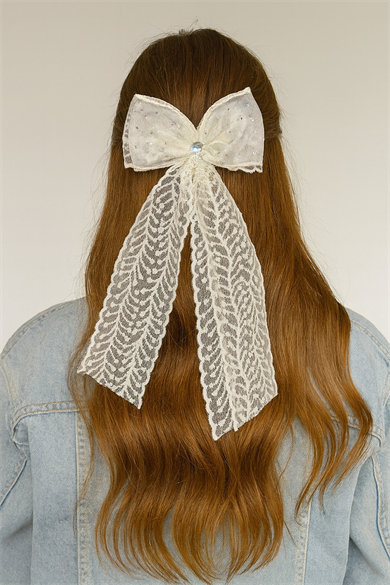 Krem Renk Kurdele Figürlü Taş Detaylı Otomat Toka