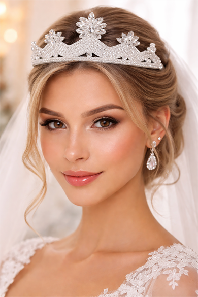 Zirkon Taşlı Gelin/Kına/Nişan/Söz Tasarım Taç