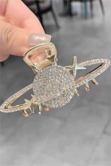 Altın Renk Gezegen Figürlü Taşlı Metal Mandal Toka