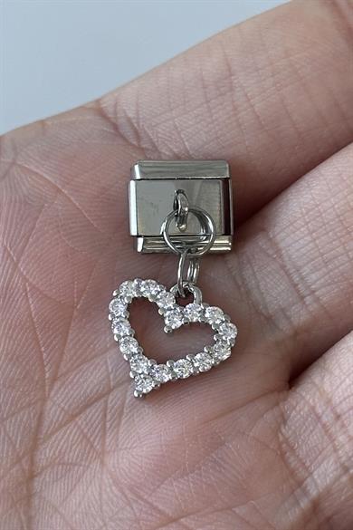Gümüş Renk Kalp Figürlü Taş Detaylı Çelik Nomination Charm (Tek)