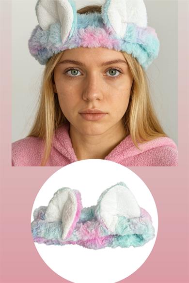 Karışık Renk Kulak Figürlü Peluş Saç Bandı