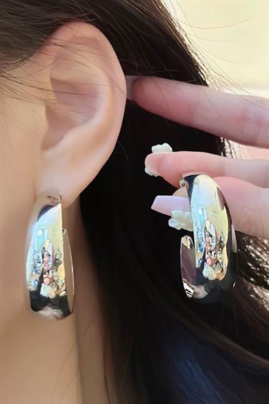 Gümüş Renk Halka Küpe (Çift)