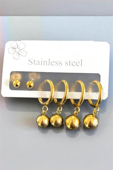 6lı Altın Renk Çelik Küpe Set