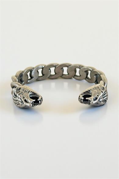 Gümüş Renk Aslan Figürlü Erkek Çelik Kelepçe Bileklik