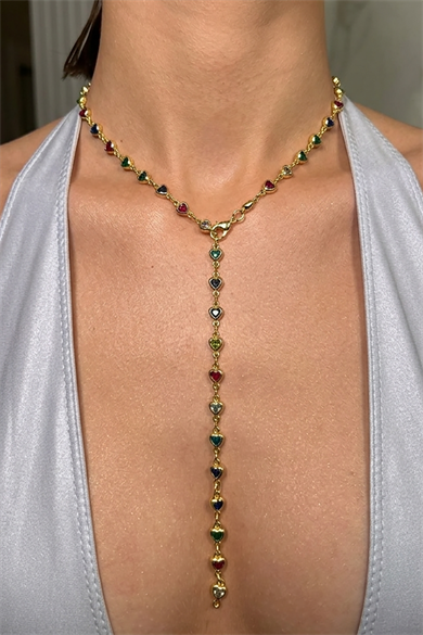 Altın Renk Kalp Figürlü Çelik Y Kolye