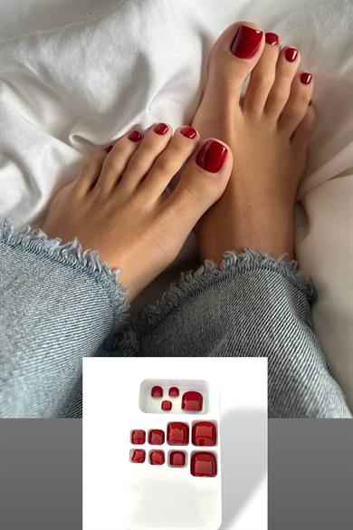 12li Bordo Renk Ayak Takma Tırnak Set (Yapıştırıcılı)