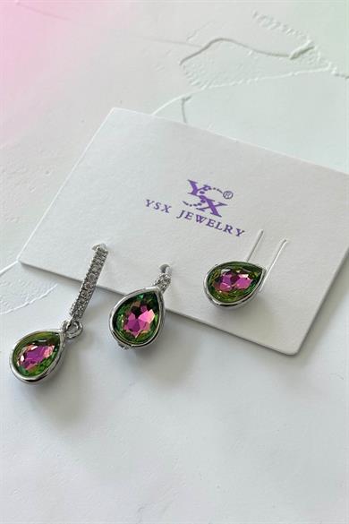 Gümüş Renk Taş Detaylı 3lü YSX Küpe