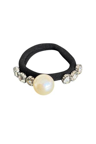 Siyah Renk İnci Ve Taş Detaylı Lastik Toka