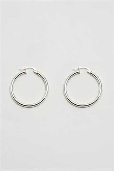 Gümüş Renk Çelik Halka Küpe 25Mm (Çift)