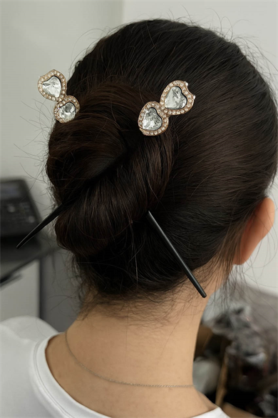 Siyah Renk Kalp Figürlü 2li Topuz Tokası