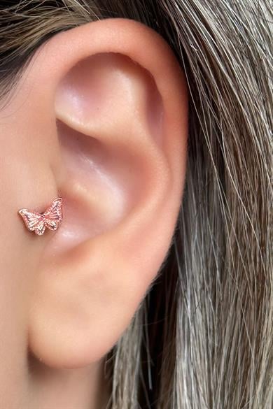 Altın Renk Kelebek Figürlü Çelik Tragus/Kıkırdak Küpe/Piercing (Tek)