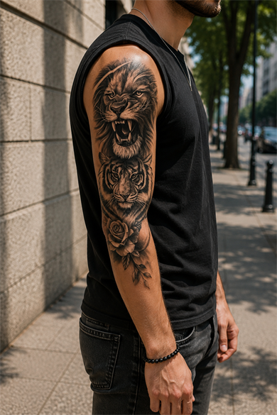 Aslan Ve Gül Geçici Dövme Tattoo